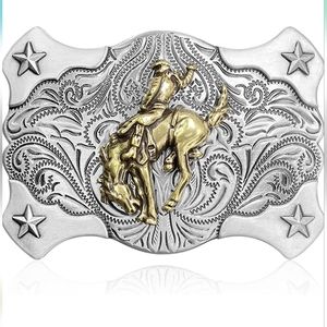 New horse rodeo belt buckle approximately 3.75" fits 1.5" belt.
